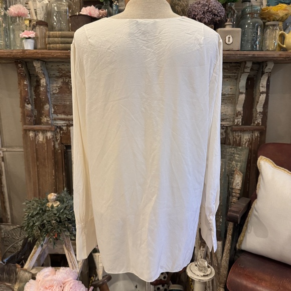 THEORY 100% SILK FLUID TUNIC SHIRT | V NECK TIE FRONT | FRENCH CUFF | HOLIDAY - Picture 8 of 11